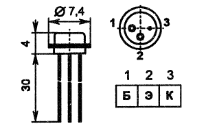Цоколевка и размеры транзистора КТ312А