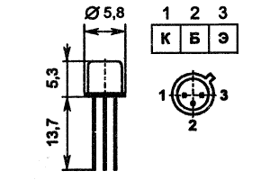 Цоколевка и размеры транзистора КТ3102Ж