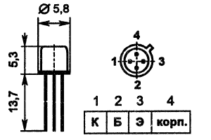 Цоколевка и размеры транзистора ГТ346В