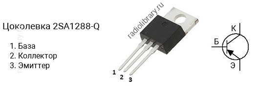 Цоколевка транзистора 2SA1288-Q (маркируется как A1288-Q)