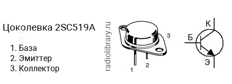 Цоколевка транзистора 2SC519A (маркируется как C519A)