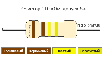 Цветовая маркировка резистора 110 кОм с допуском ±5%