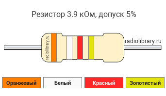 Цветовая маркировка резистора 3.9 кОм с допуском ±5%