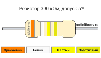 Цветовая маркировка резистора 390 кОм с допуском ±5%