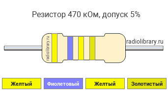 Цветовая маркировка резистора 470 кОм с допуском ±5%